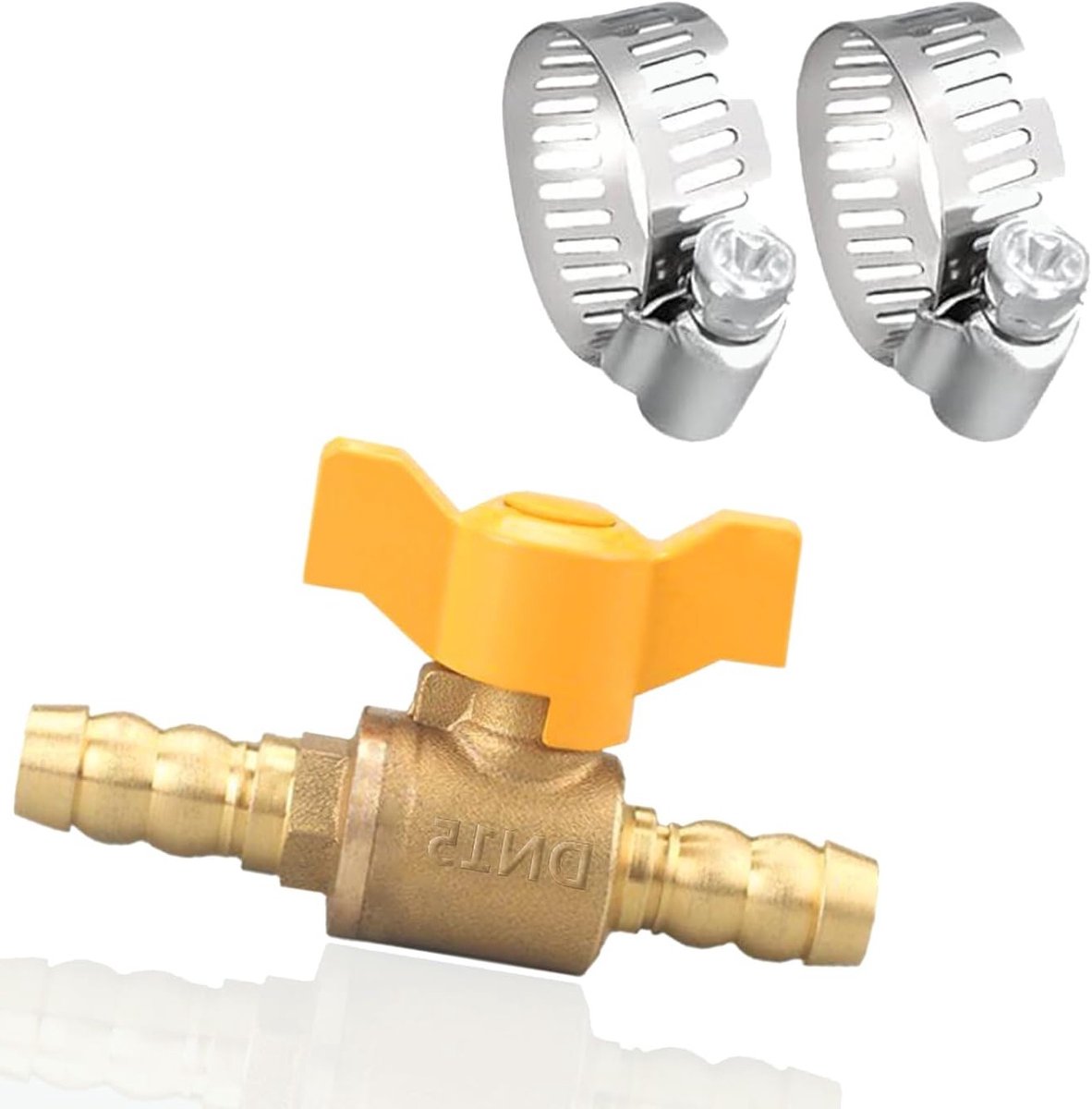 2-Weg Slangconnector met Afsluitkleppen, 10mm Messing Slangconnector, Inclusief 2 Slangklemmen, Voor Lucht, Water en Gas Toepassingen