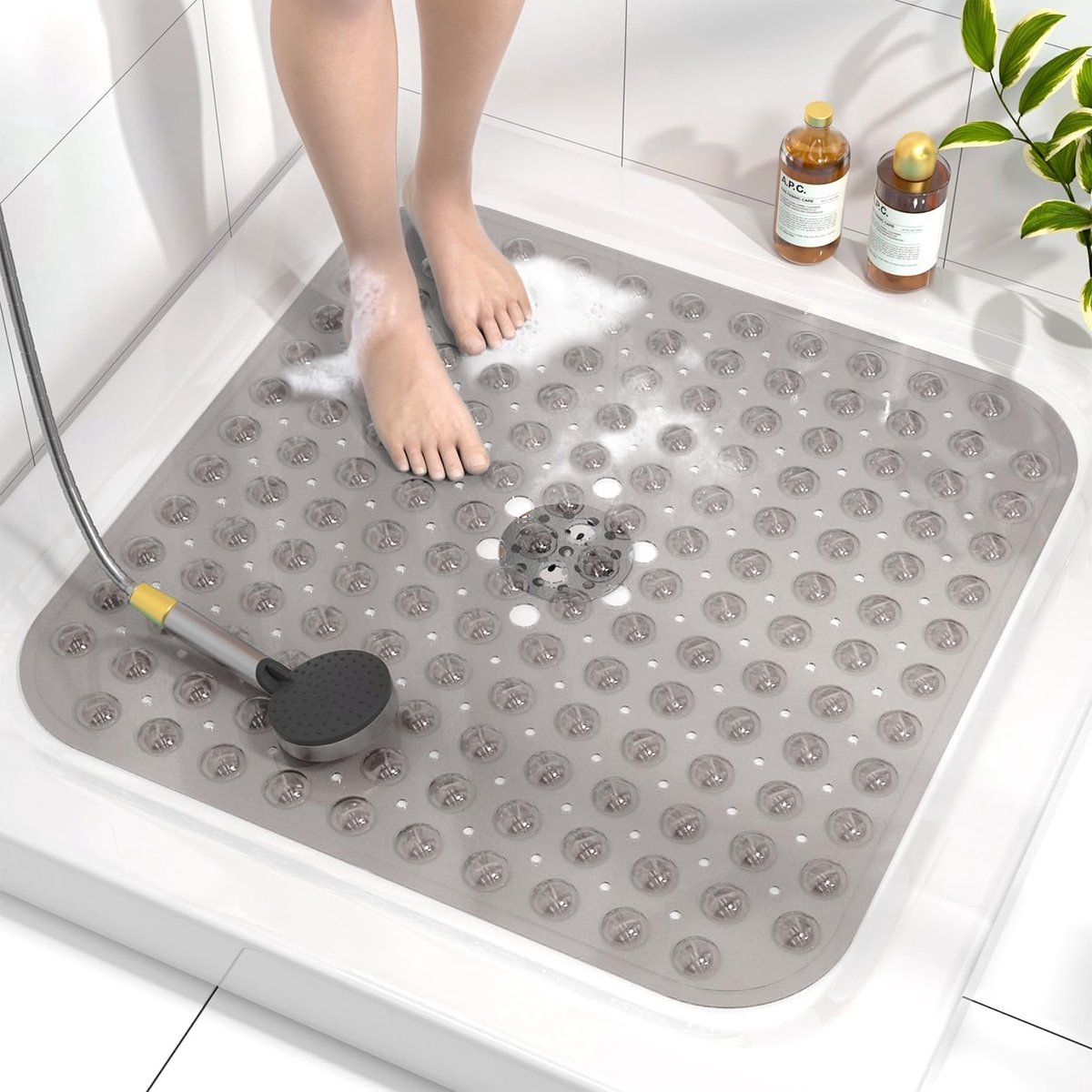 Antislip Douchematt, 53 x 53 cm, Zuignappen, Wasmachinebestendig, BPA-vrij, Comfortabele V