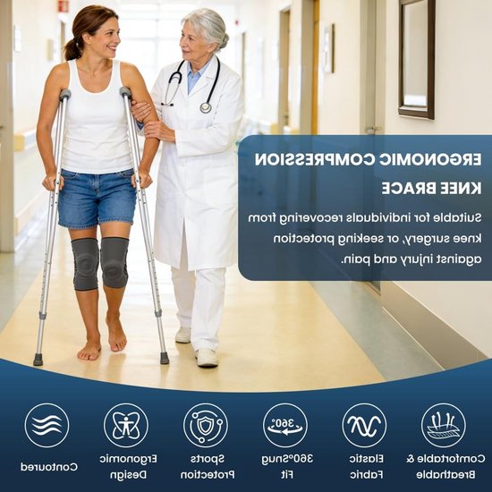 Kniebrace set van 2, compressiemouwen met patellapads en stabilisatoren voor kniepijn, artritis, meniscusscheur en sportactiviteiten — afbeelding 4