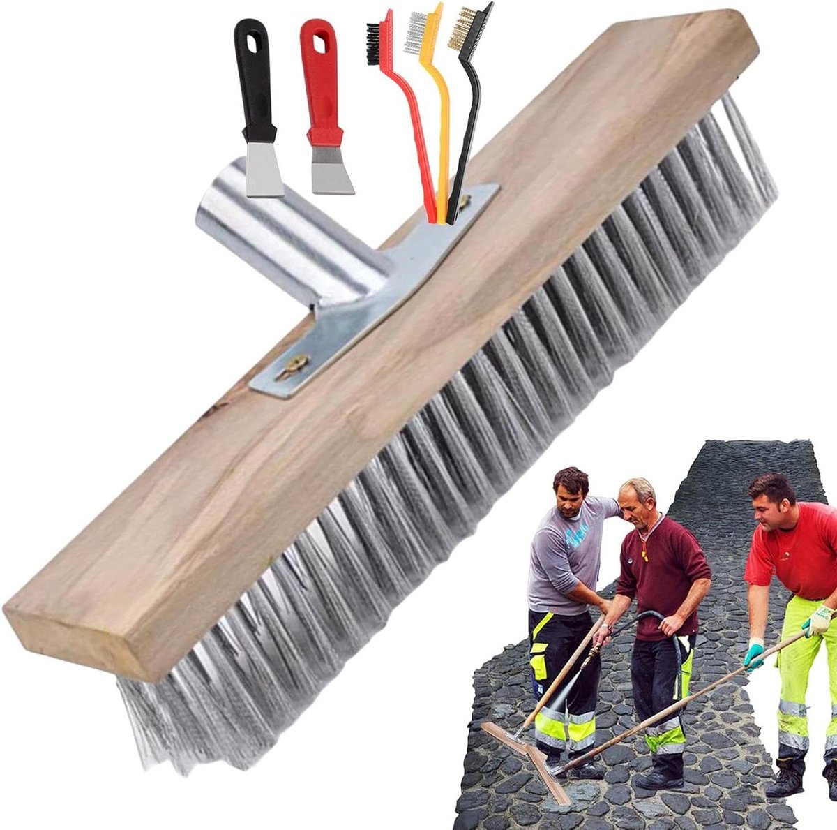 Stijve Haren Bezem - Buiten Bezem - Terras Reinigen - Massief Houten Handvat - 30cm Breed - Natuurlijk