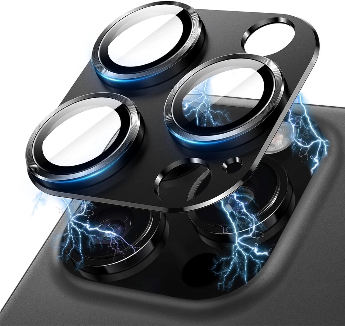 Camerabescherming voor iPhone 16 Pro en iPhone 16 Pro Max, 9H gehard glas, matte afwerking, volledige bescherming, 1 stuk (zwart)