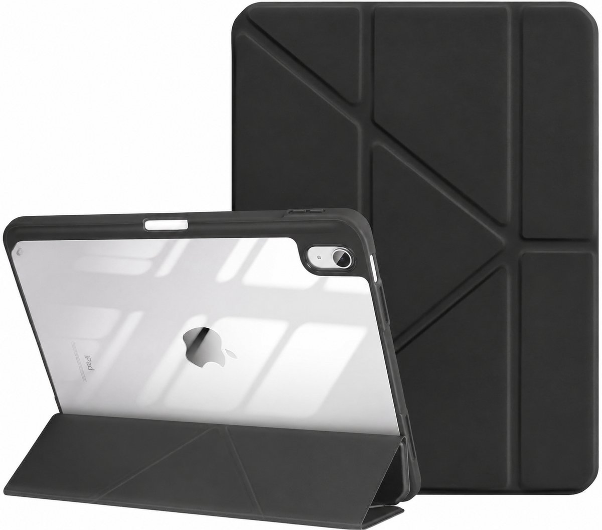 Tolvia Tablet Hoes - Geschikt voor Apple iPad 11 (2025 A16) / Apple iPad 10.9 (2022) - Met Pencil Houder & Transparante Achterkant - Zwart