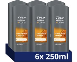 Dove Men+Care 3-in-1 Douchegel - Sandalwood + Vanilla - met 24H MicroMoisture technologie voor extra hydratatie van de huid - 6 x 250 ml