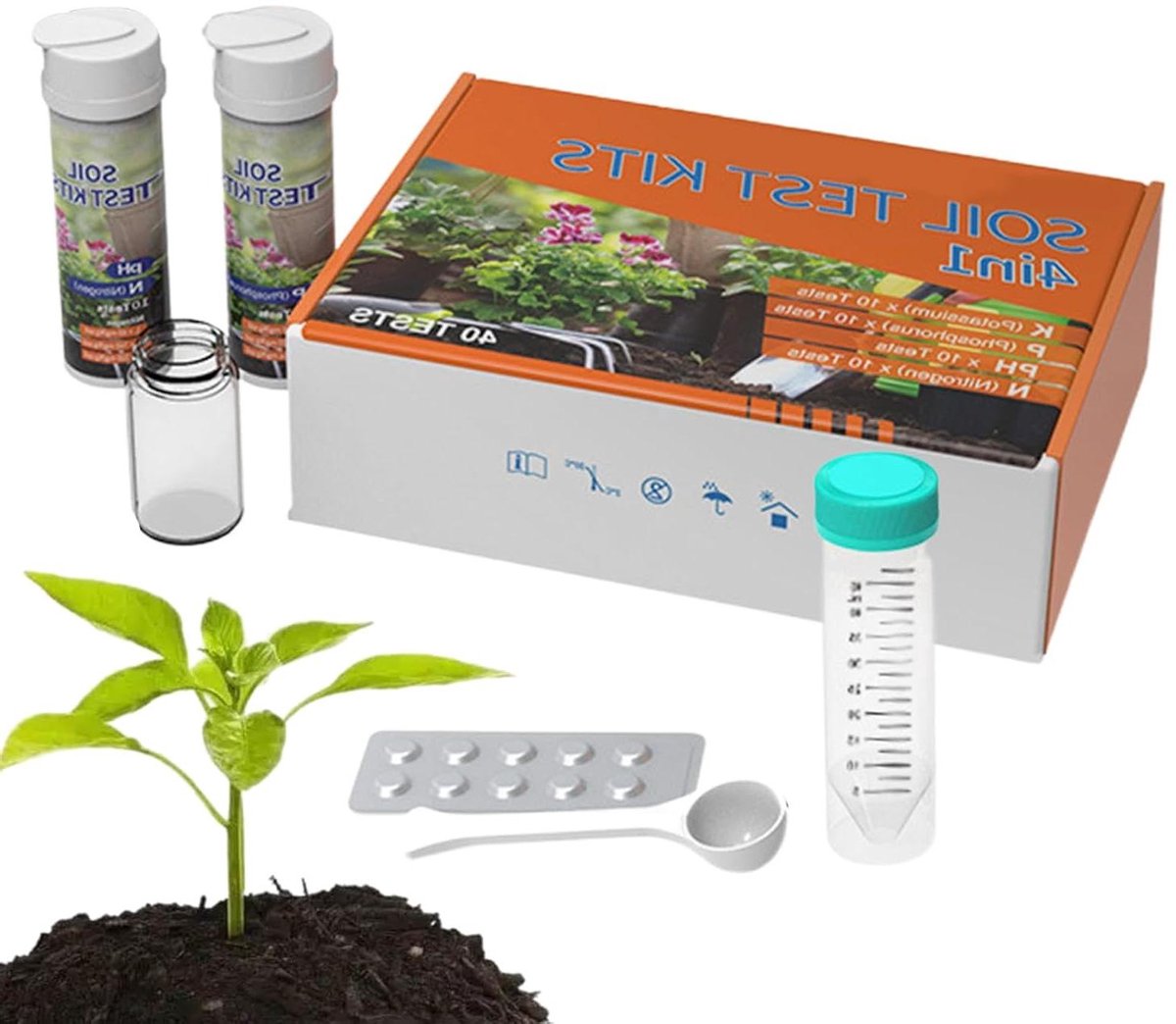 Bodemtestset - Voedingsstofmeter - Planten Verzorgen - 4-in-1 Analyse - 10 Tests Per Parameter - Meerdere Kleuren