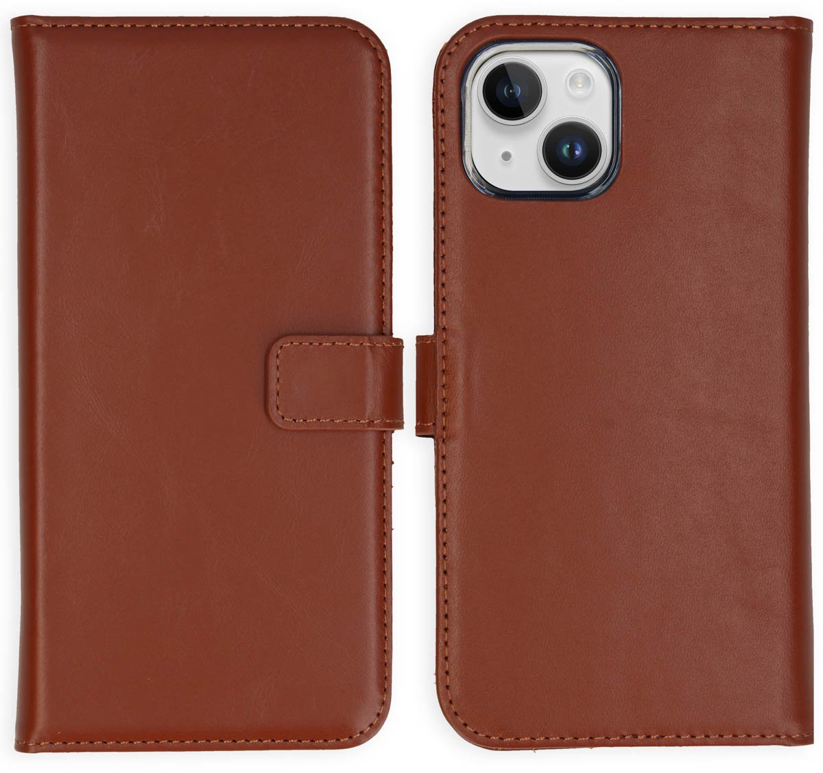 Selencia Hoesje - Geschikt voor Apple iPhone 15 Plus - Echt Lederen Bookcase - Lichtbruin