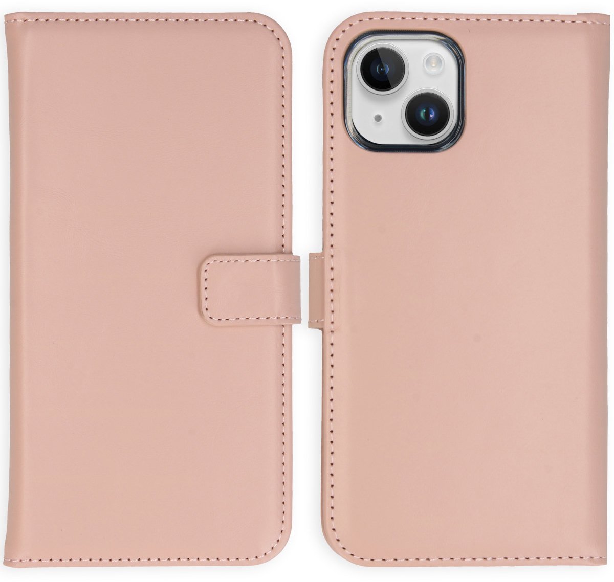 Selencia Hoesje - Geschikt voor Apple iPhone 15 - Echt Lederen Bookcase - Dusty Pink
