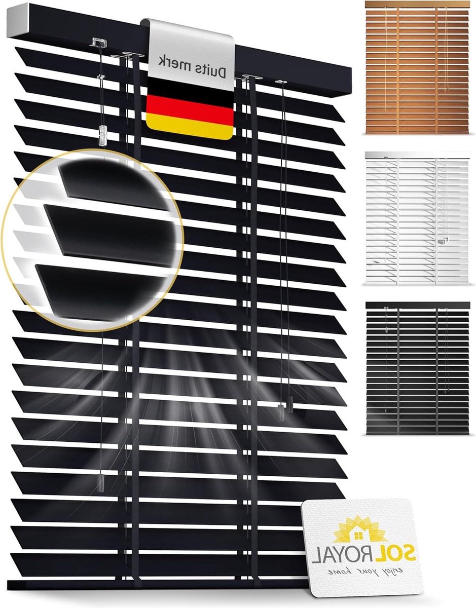 Houten Jaloezieën - Raambekleding - Privacy Creëren - Extra Brede Lamellen - 120x180 cm -