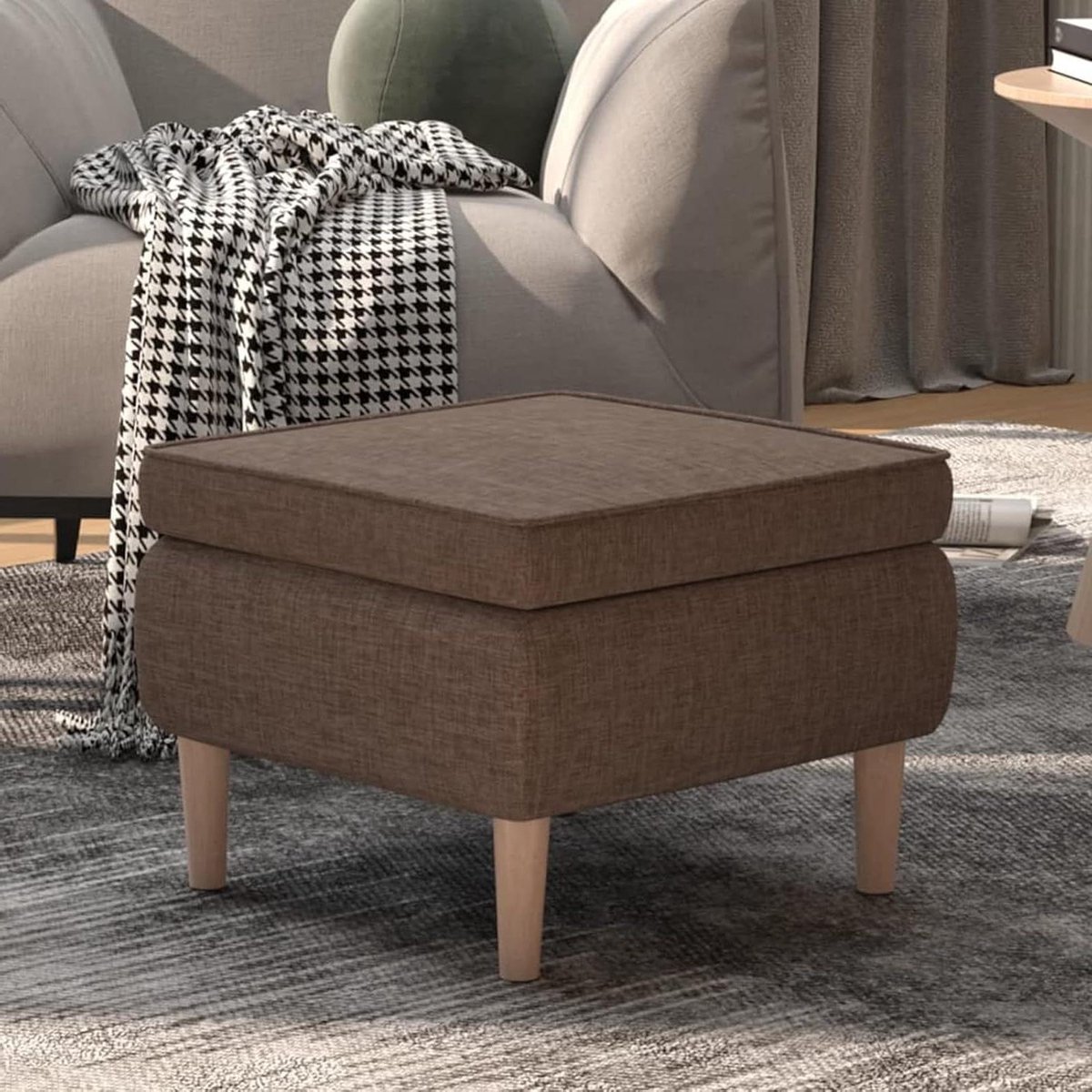 Voetsteun Pouf - Moderne Kruk - Ontspannen Voeten - Houten Poten - 75 x 54 cm - Taupe Stof