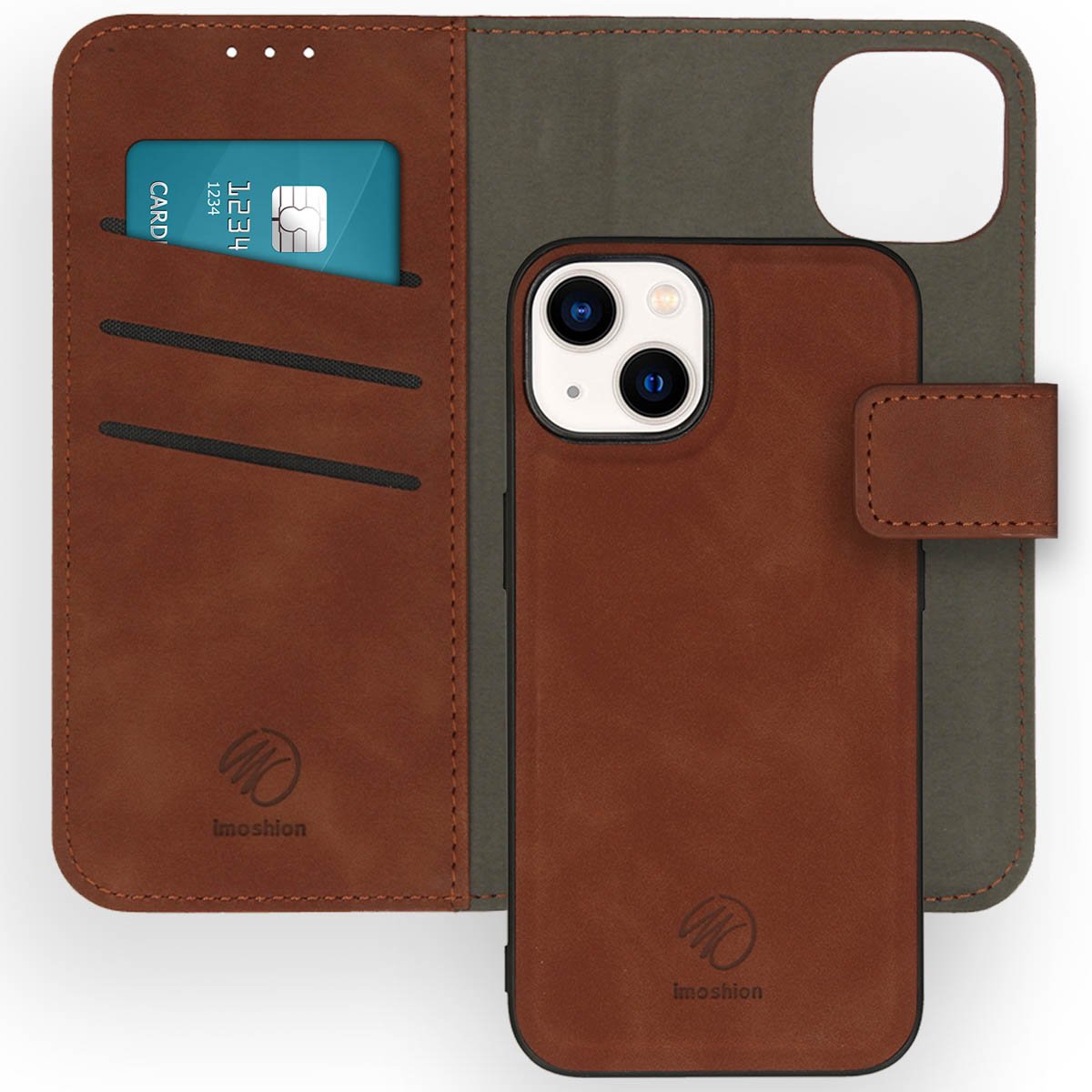 imoshion Hoesje - Geschikt voor Apple iPhone 14 - Uitneembare 2-in-1 Luxe Bookcase - Bruin