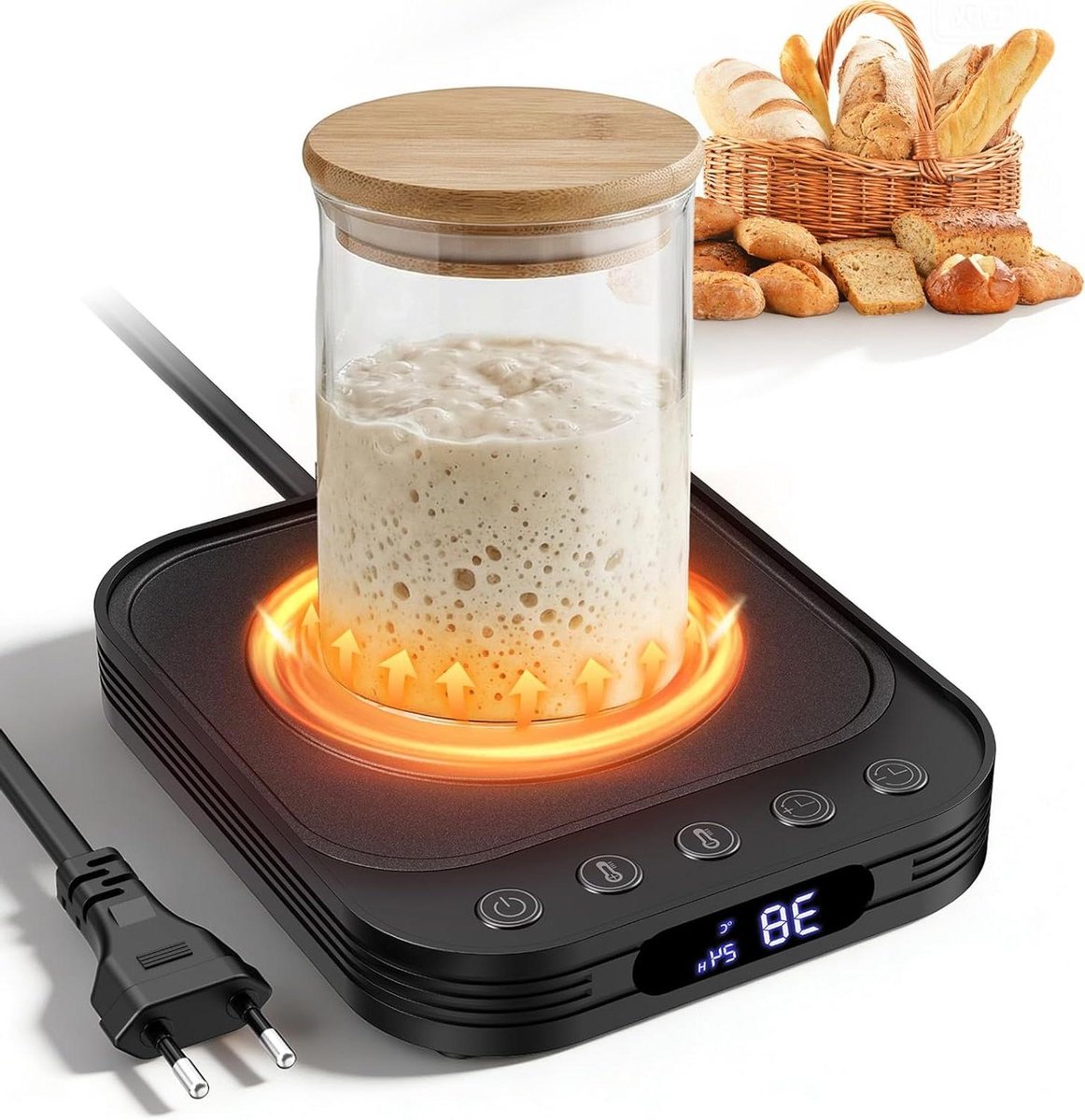 Zuurdeeg Starterwarmer - Warmhoudplaat Gisting - Brood Bakken - Nauwkeurige Temperatuurregeling - 14 x 16.4 x 3 cm - Zwart