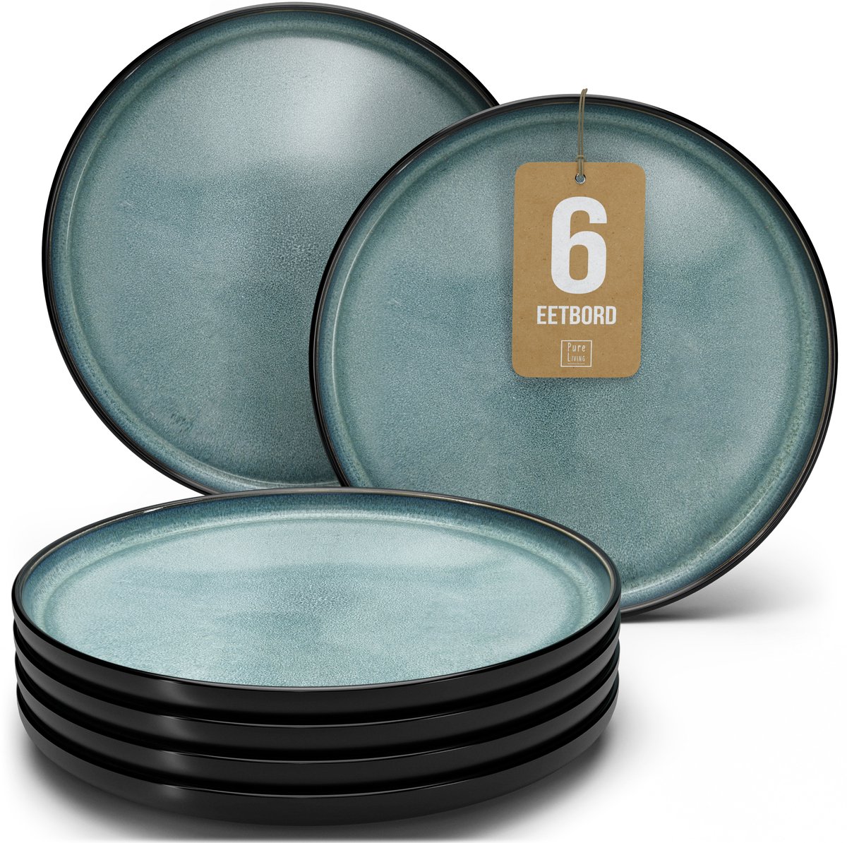 Pure Living Set Van 6 Dinerborden - Ø 26 cm - Grijsblauw - Aardewerk - Vaatwasserbestendig - Magnetronbestendig - Ibiza Dark