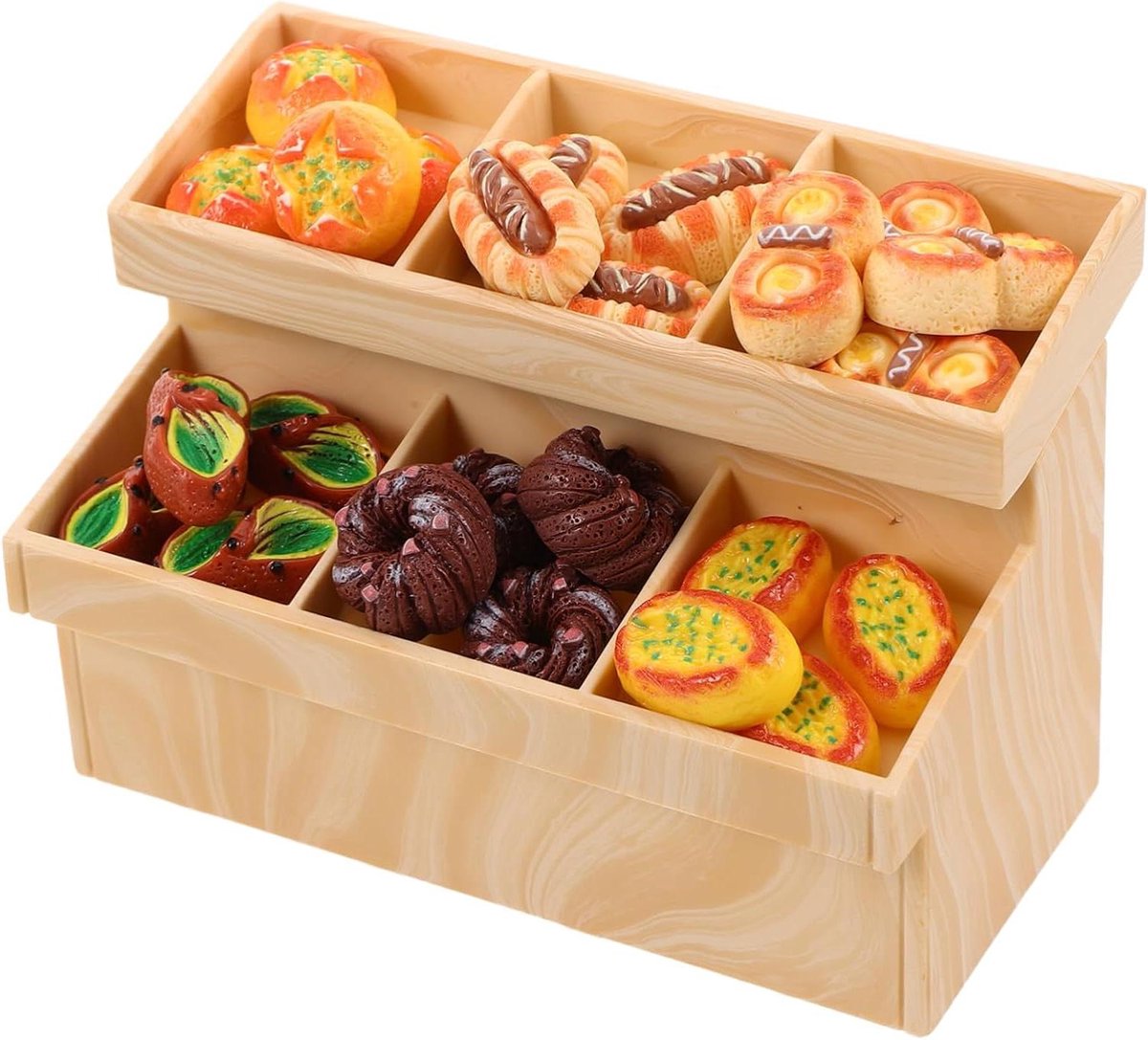 Miniatuur Broodkast - Decoratie Meubel - Huisdecoratie - Realistische Simulatiebrood - 12 x 8 x 7.5 cm - Multicolor