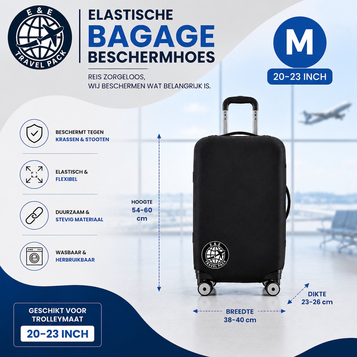 Wasbare Elastische Kofferhoes Bagage Beschermhoes Maat M-24 inch- E&E Travel Pack-Reiskofferhoes, Trolley Protector Cover Kofferhoes, bagagehoes, bagagehoes, vakantie, reizen beschermhoes, koffer (24 inch), vliegtuig Travel