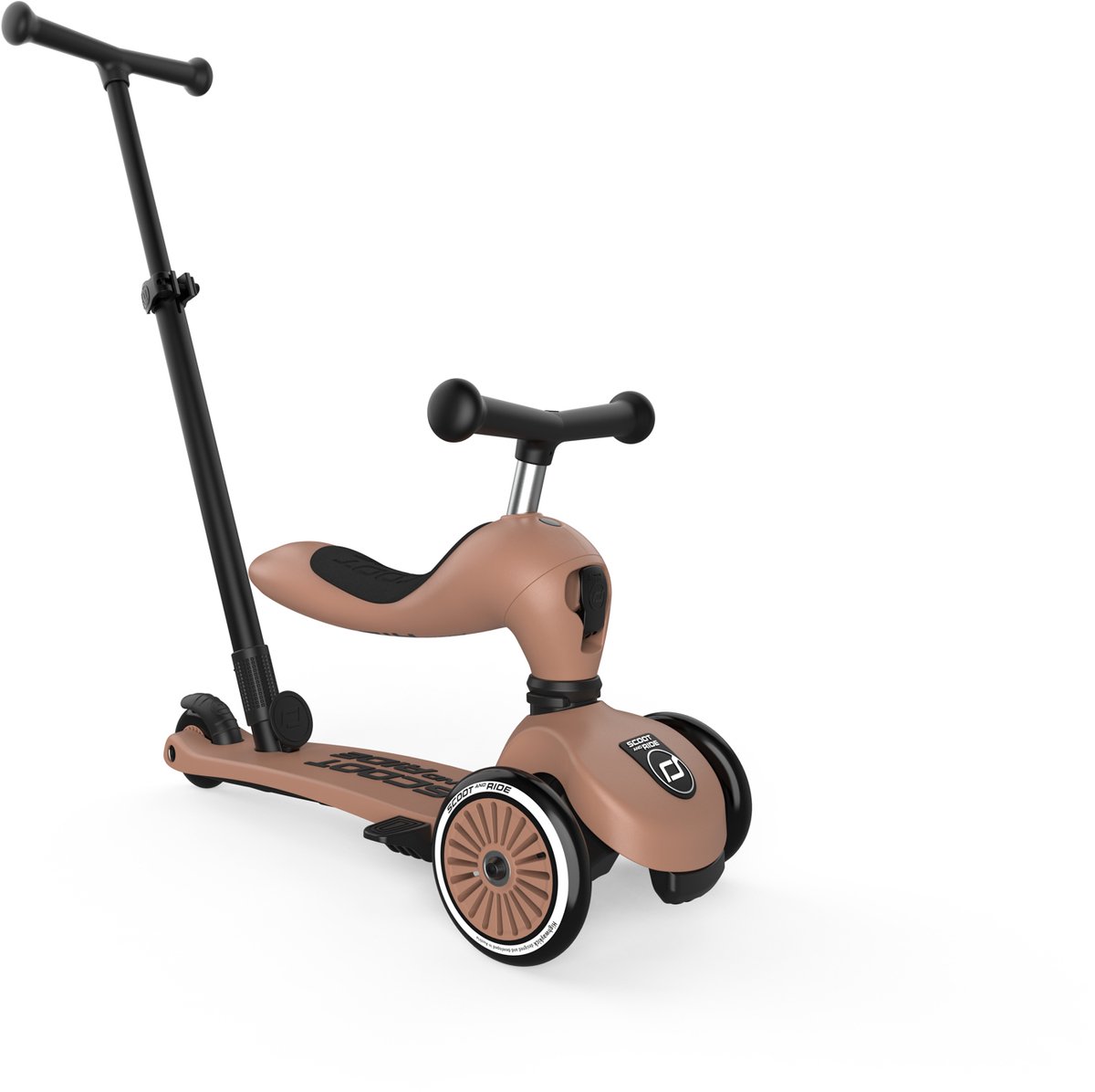 Scoot & Ride Highwaykick 1 Push & Go - 2-in-1 Kinderstep met duwstang - Step & Loopfiets 2-in-1, 3 wielen - Duwstang 3 hoogtes, afneembare voetsteunen - 1-5 jaar, max 20/50 kg - Mocha — afbeelding 11