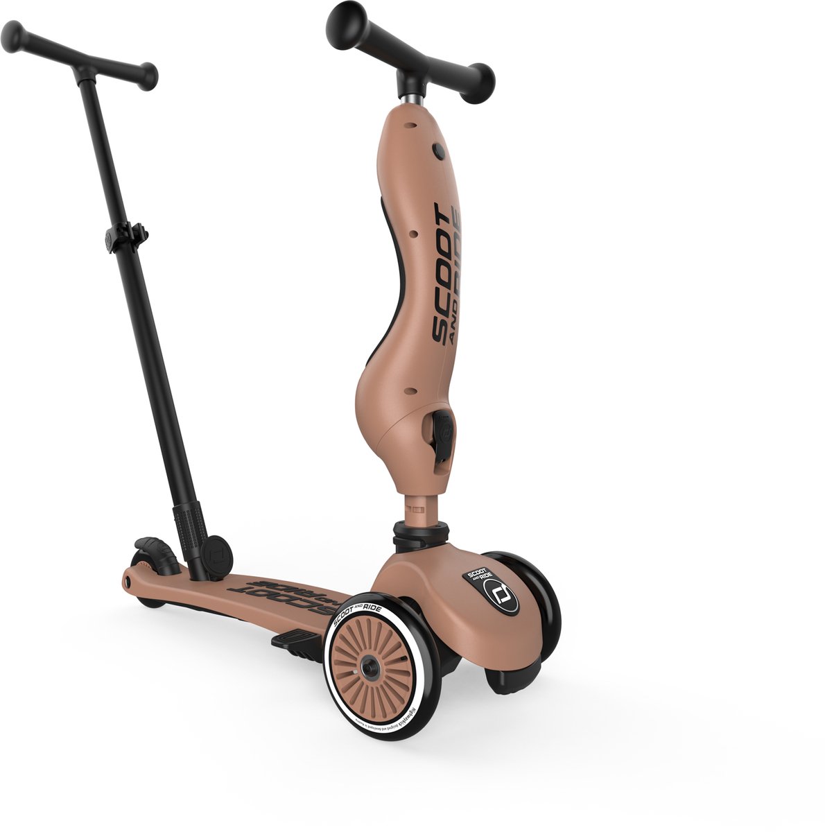 Scoot & Ride Highwaykick 1 Push & Go - 2-in-1 Kinderstep met duwstang - Step & Loopfiets 2-in-1, 3 wielen - Duwstang 3 hoogtes, afneembare voetsteunen - 1-5 jaar, max 20/50 kg - Mocha — afbeelding 8