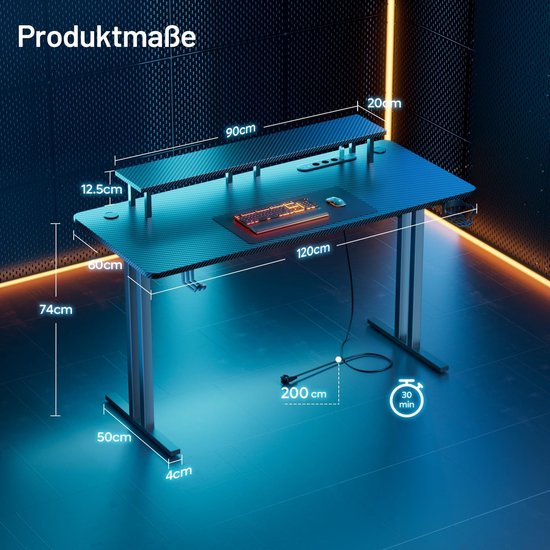 Gaming Bureau met LED Verlichting - Computertafel - Computermeubel - Werktafel van Merkloos — afbeelding 4