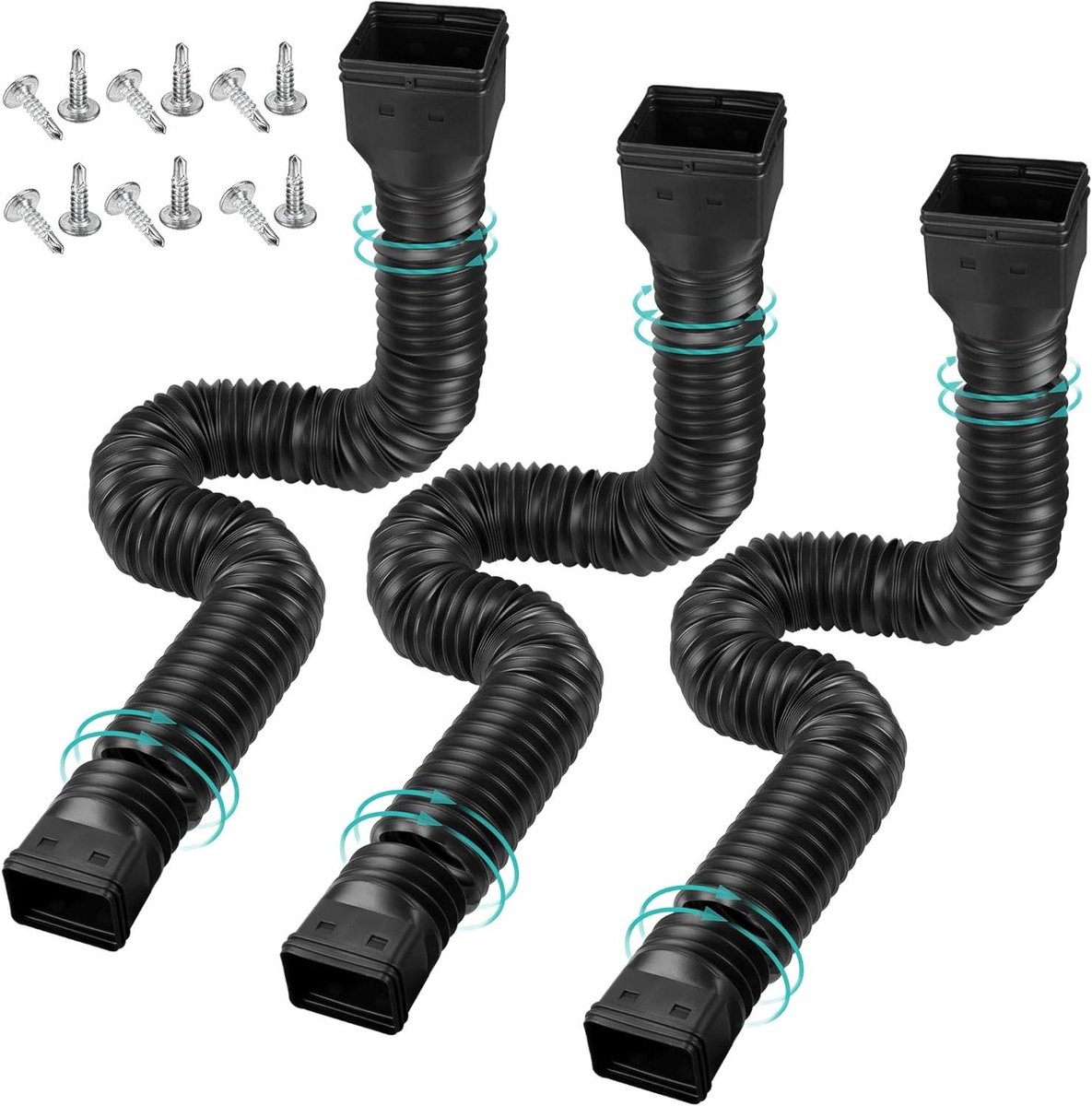 Regengoot Verlengstukken - Afvoerpijp Extensies - Wateroverlast Voorkomen - Uitschuifbaar en Buigbaar - 3 stuks - Zwart