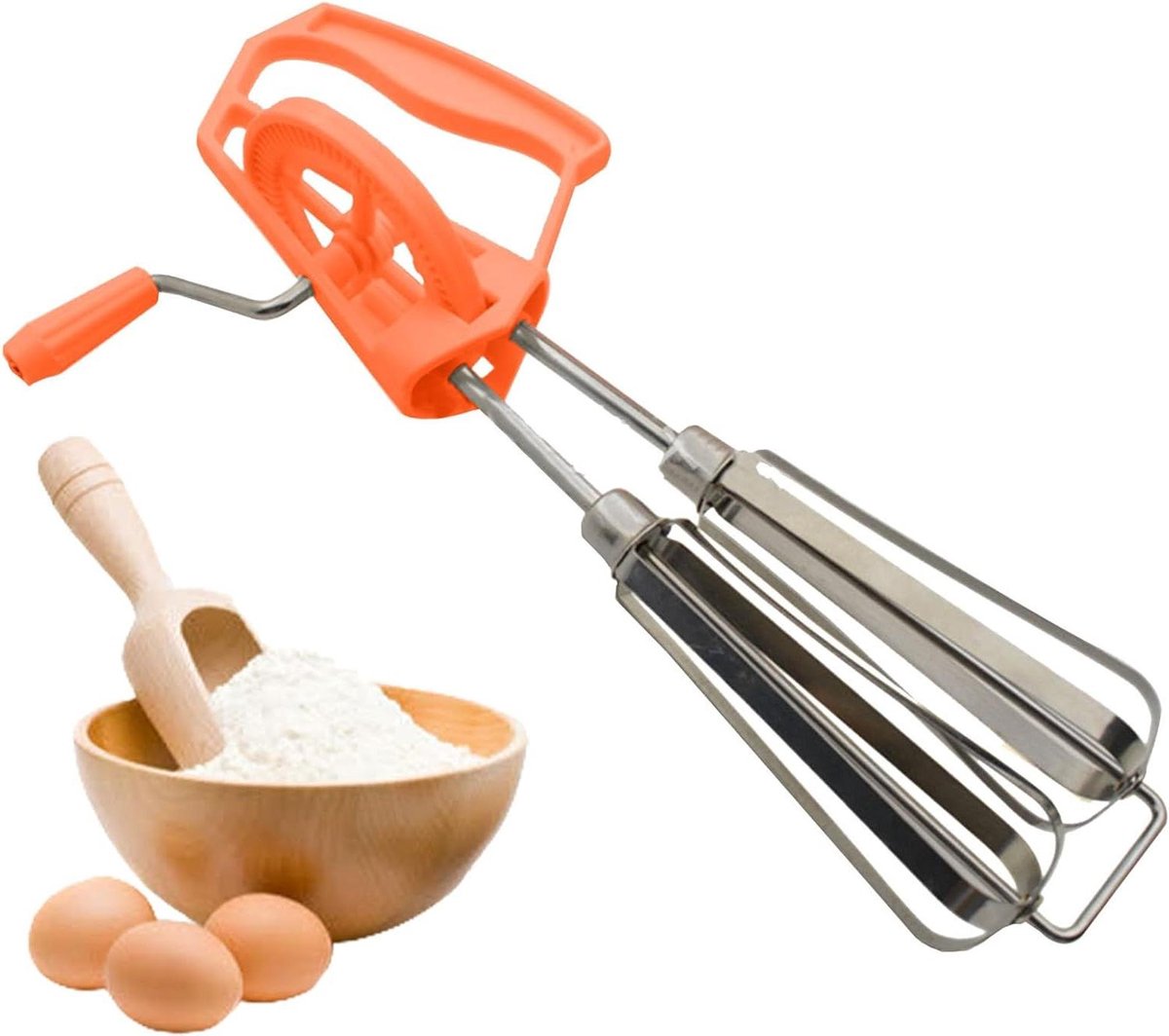 Handmatige Eierklopper - Keukenmixer Handslingermixer - Beslag Roeren - Dubbele Mengkoppen - 25 cm - Oranje