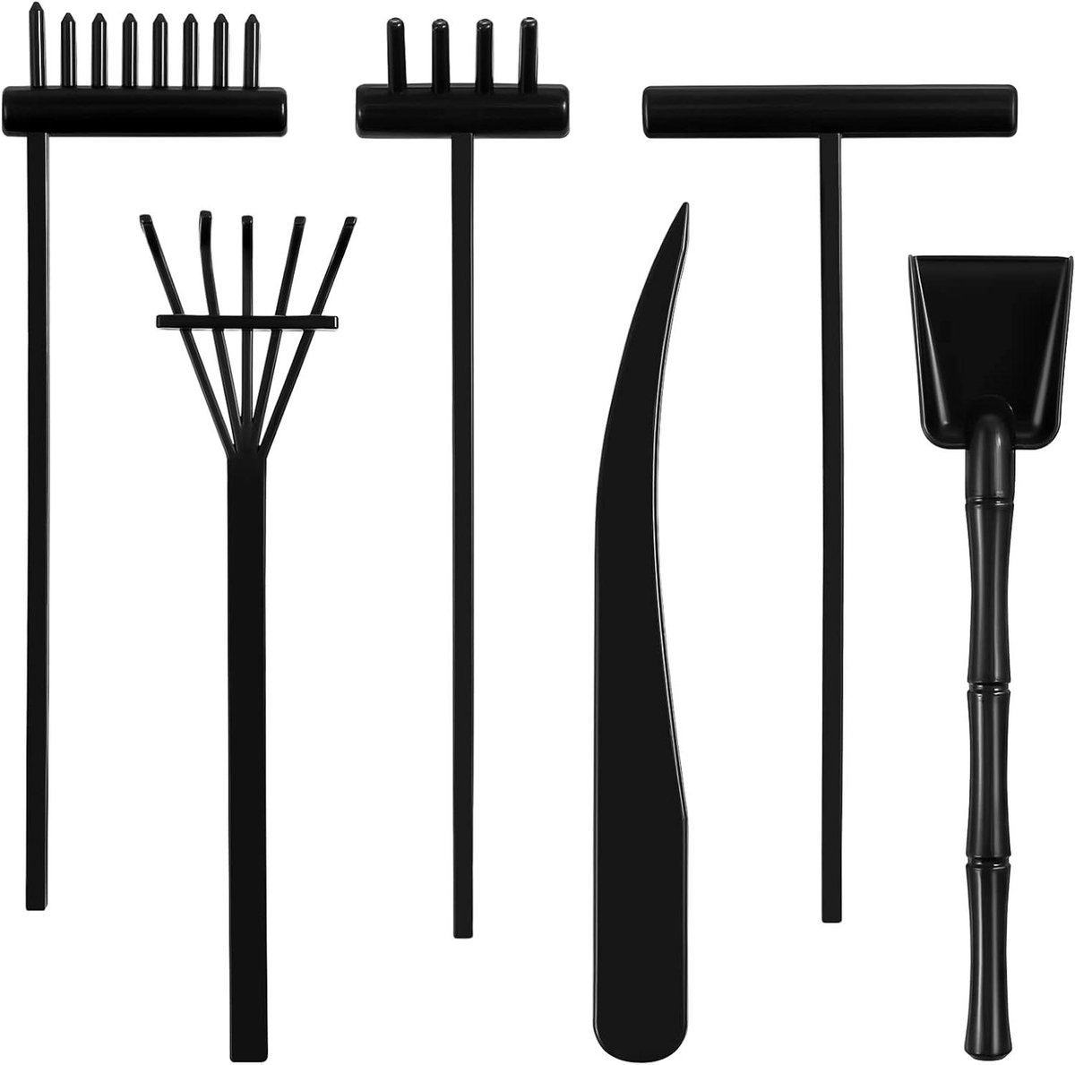 Mini Zen Zandharken - Meditatie Harken Set - Ontspanning Creëren - Set van 6 stuks - 155 cm - Zwart