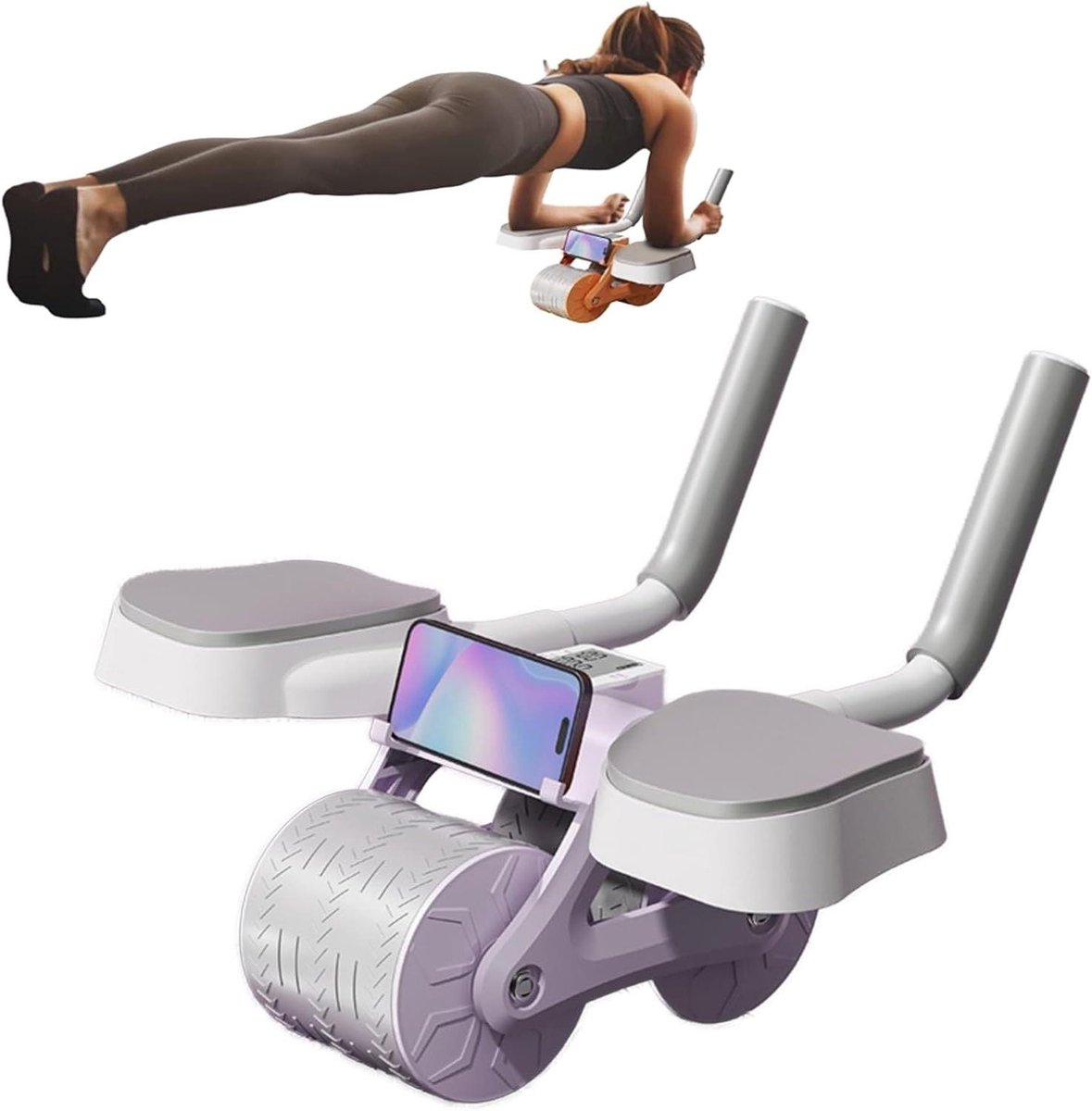 Ab Roller Wiel - Buikspierwiel Core Trainer - Kracht Training - Automatische Rebound - 10 cm Breed - Paars