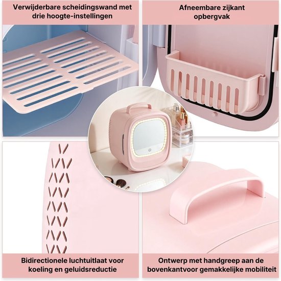 Skincare Koelkast - Mini Koelkast Slaapkamer - Cosmetische Koelkast - 6L Koelkast - LED Spiegel Koelkast - Draagbaar - Koelen En Verwarmen - AC/DC - Huidverzorging Koelkast - Beauty Koelkast — afbeelding 3