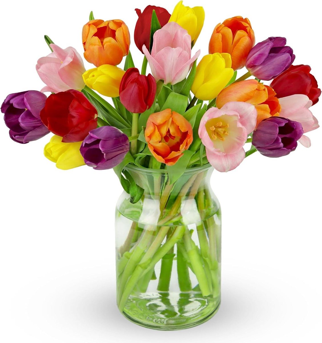 Verse Tulpen Boeket - Bloemen met Vaas - Feestelijke Decoratie - Direct van de Kweker - 20 stengels - Meerdere kleuren