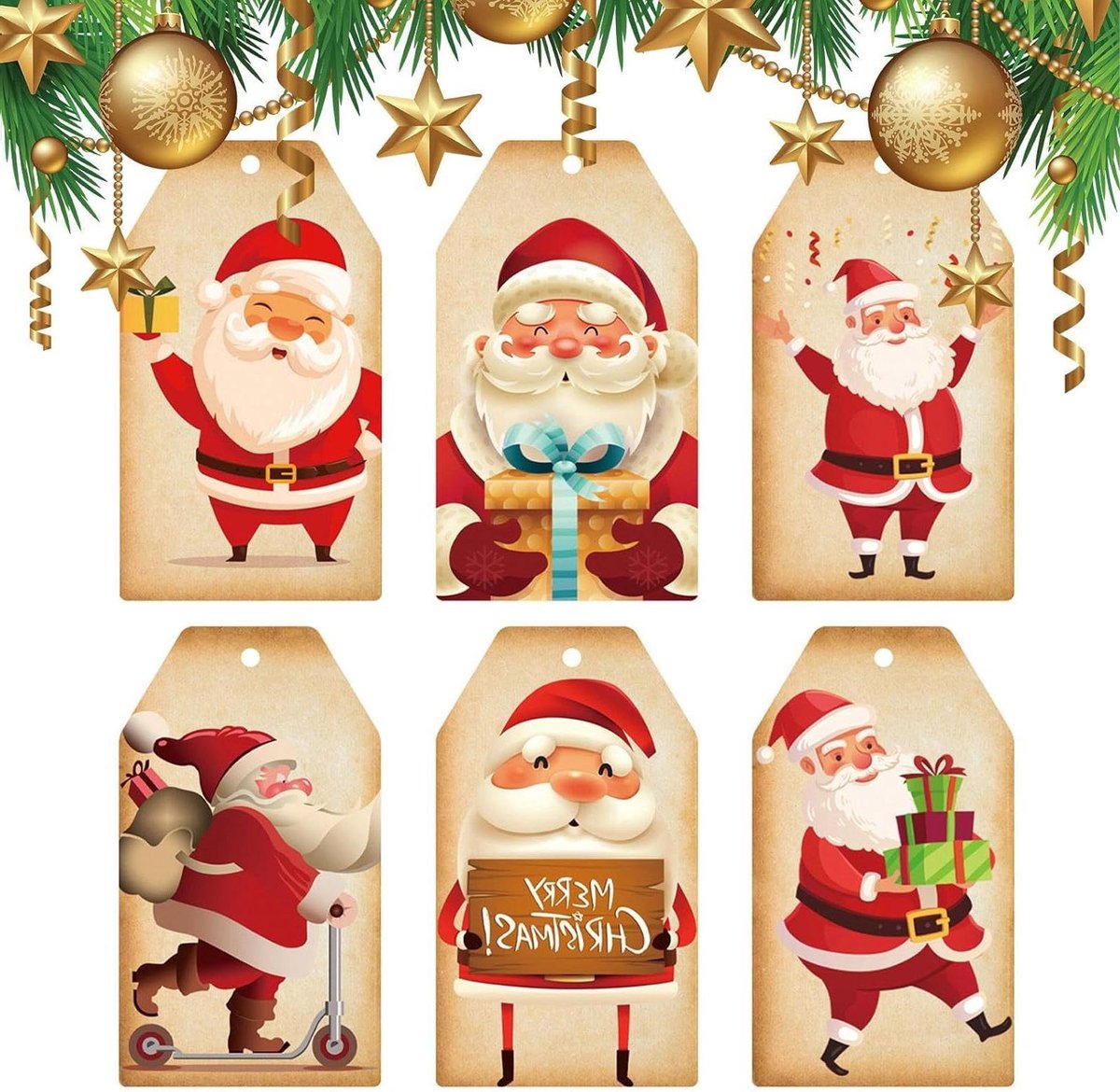 Kerstcadeau Etiketten - Kerstlabels Cadeau - Cadeaus Versieren - Unieke Kerstkaarten - 60 stuks - Kleurrijk