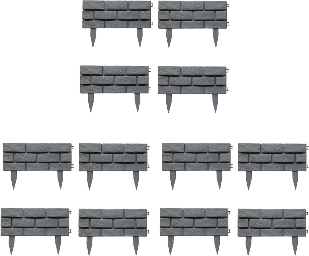 Tuinrand Steenlook - Gazonafscheiding Hek - Bloembedden Omranden - Imitatie Baksteeneffect - 46 x 16 x 30 cm - Grijs