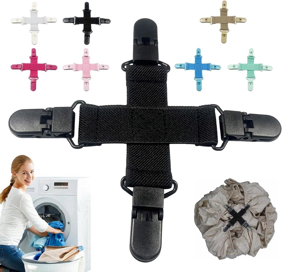 Bed Laken Ontklitter - Wasmachine Tool - Efficiënter Wassen - Voorkomt Kreukels - 4 Stuks - Wit