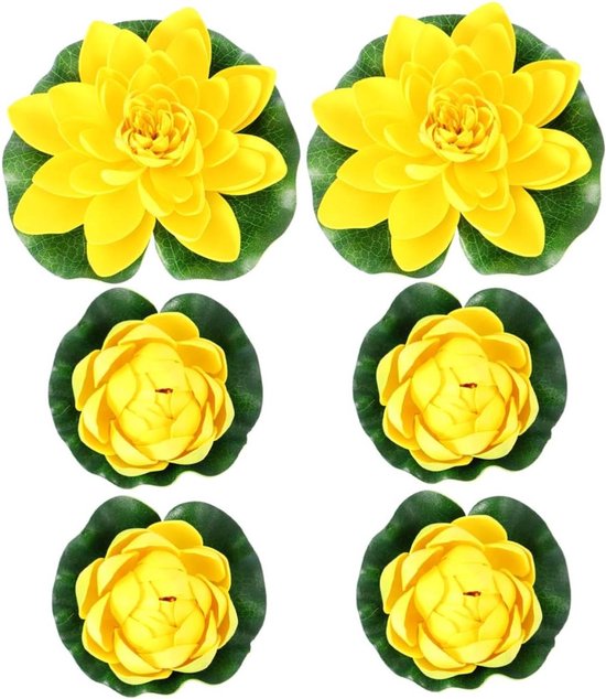 Kunstmatige Lotus Bloemen - Nep Lelies Vijverdecoratie - Vijver Decoratie - Realistisch Ontwerp - 6 stuks 18cm & 10cm - Geel