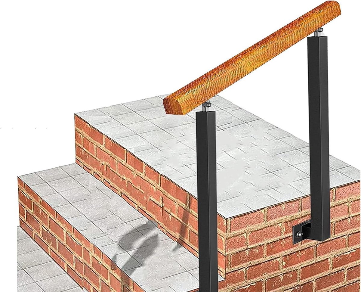 Tuingreep Houten Leuning - Buitentrap Reling - Veilig Trap Lopen - Verstelbare Hoek - 85cm Hoogte - Zwart
