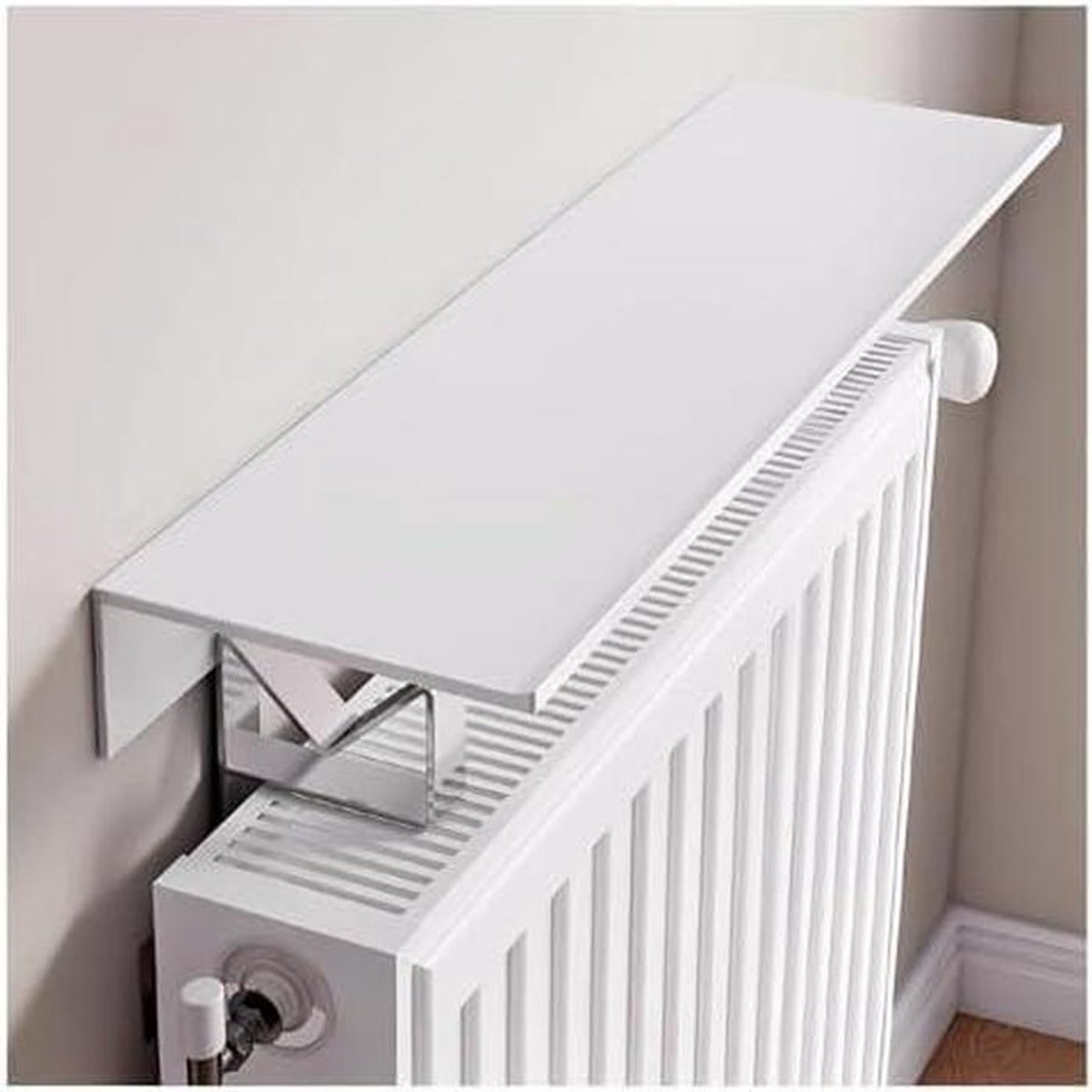Radiatorplank Aluminium - Zwevende plank - Decoratie opbergen - Montage zonder boren - 70 cm breed - Wit