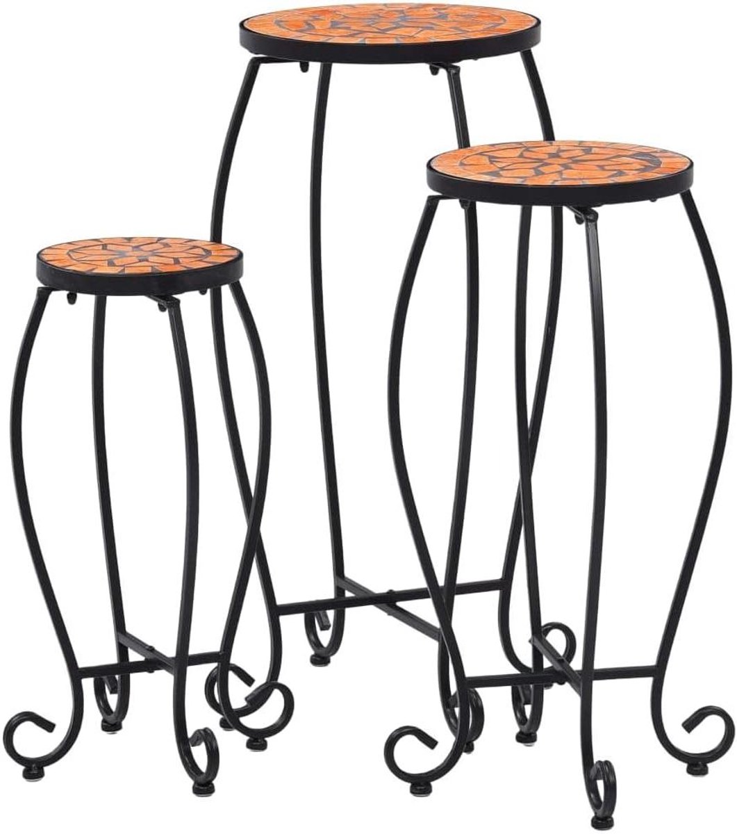 Mozaïektafels 3 stuks - Keramische bijzettafels - Planten presenteren - Weerbestendig mozaïekblad - 20-30 cm diameter - Terracotta en zwart