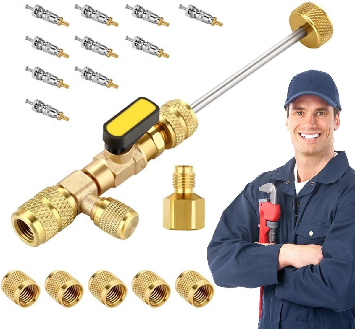 Ventielkern Verwijderaar - Gereedschapsset Kern - Onderhoud Koelsystemen - Complete Onderhoudsset - 18 cm - Koper