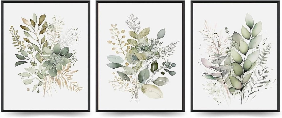 Canvas Muurkunst - Botanische Prints - Woondecoratie - Minimalistisch Esthetisch - 20x25cm - Salie Groen