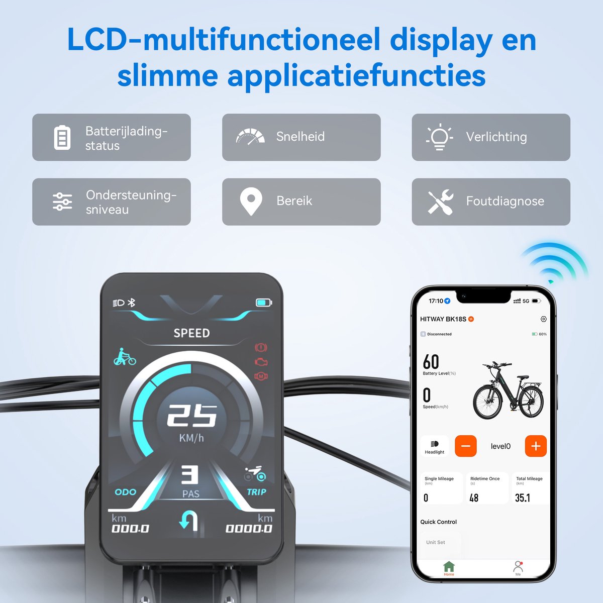 Hitway BK18S: 250W elektrische fiets met 60-100km bereik en app-bediening thumbnail 6