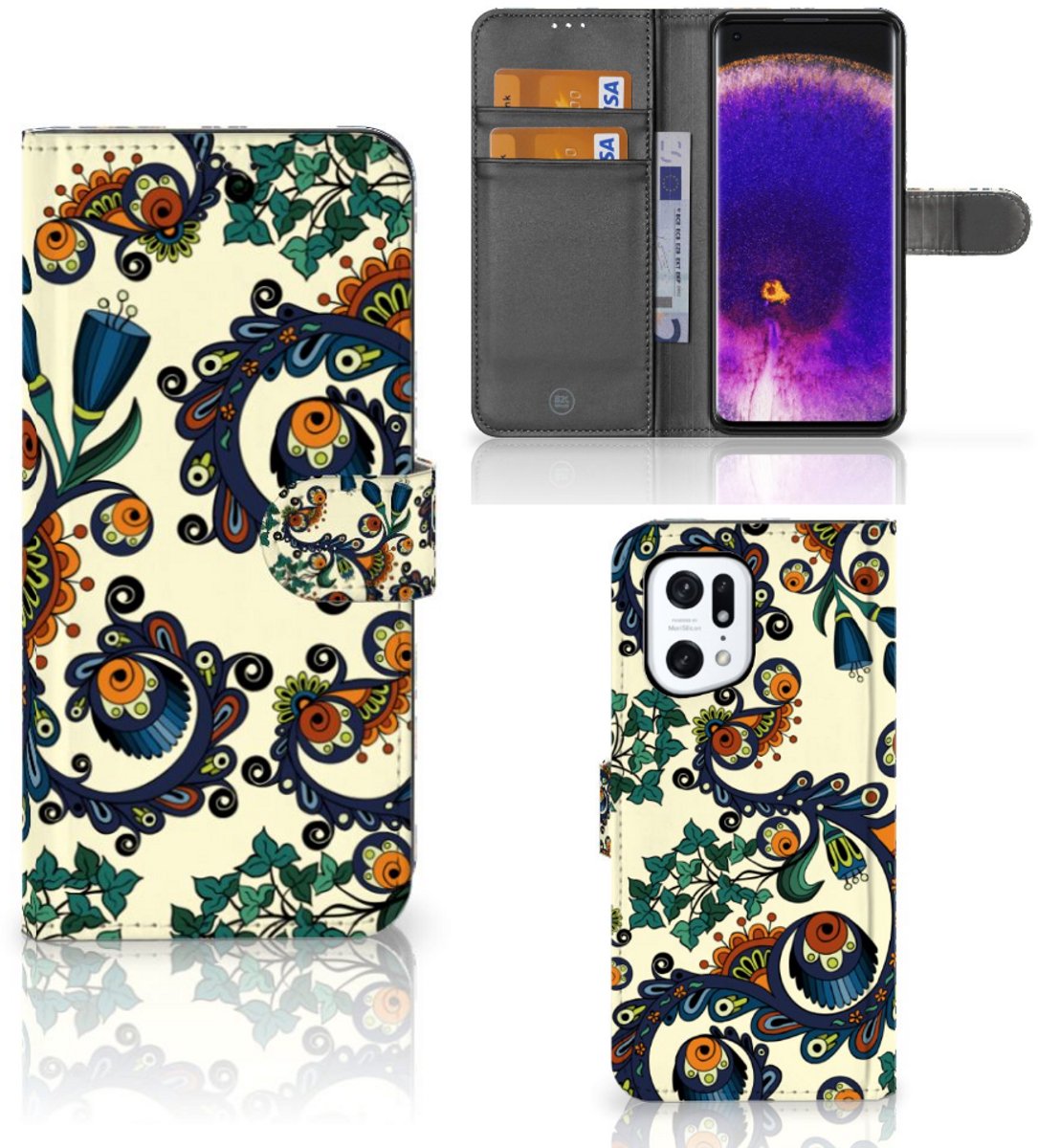 Wallet Case OPPO Find X5 Pro Barok Flower