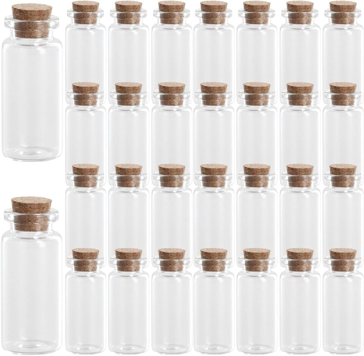 30 Mini Glazen Flessen met Kurk 10ml voor Wensen, Knutselen, Decoratie en Feestbenodigdheden