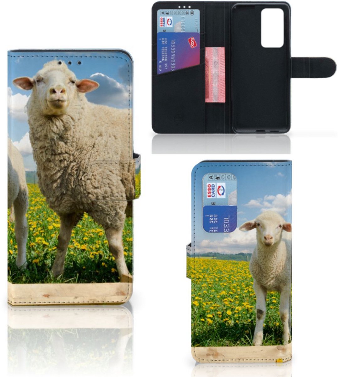 Huawei P40 Pro Telefoonhoesje met Pasjes Schaap en Lammetje