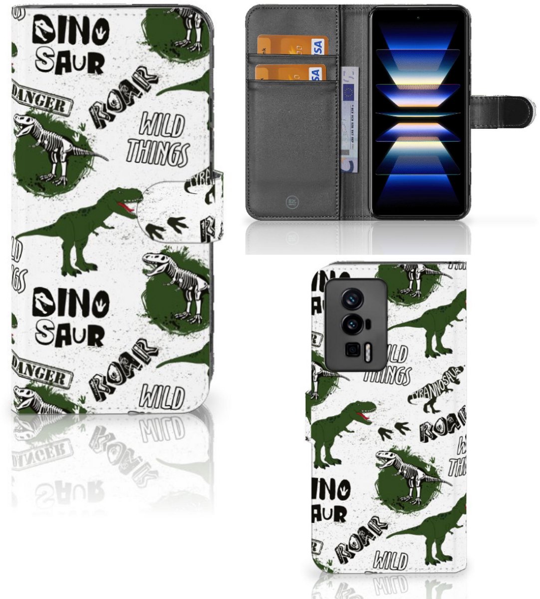 Telefoonhoesje met Pasjes voor Xiaomi Poco F5 Pro Dinosaurus