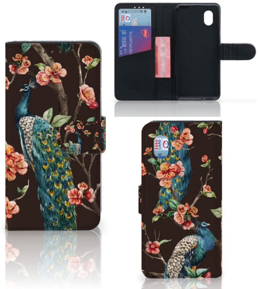 Book Case voor Alcatel 1B (2020) Telefoonhoesje met Pasjes Pauw met Bloemen