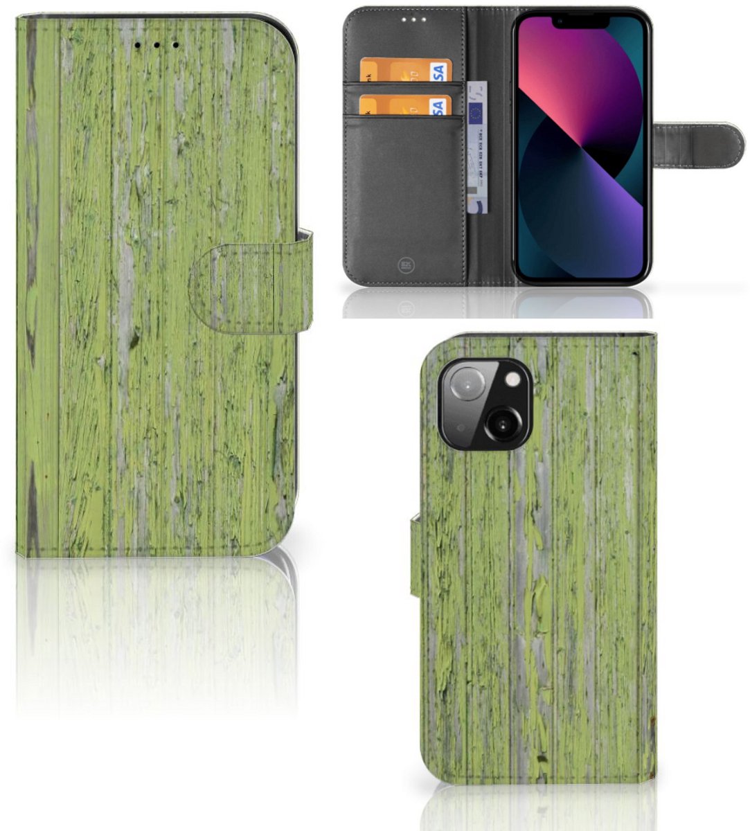 Apple iPhone 13 Book Style Case Green Wood