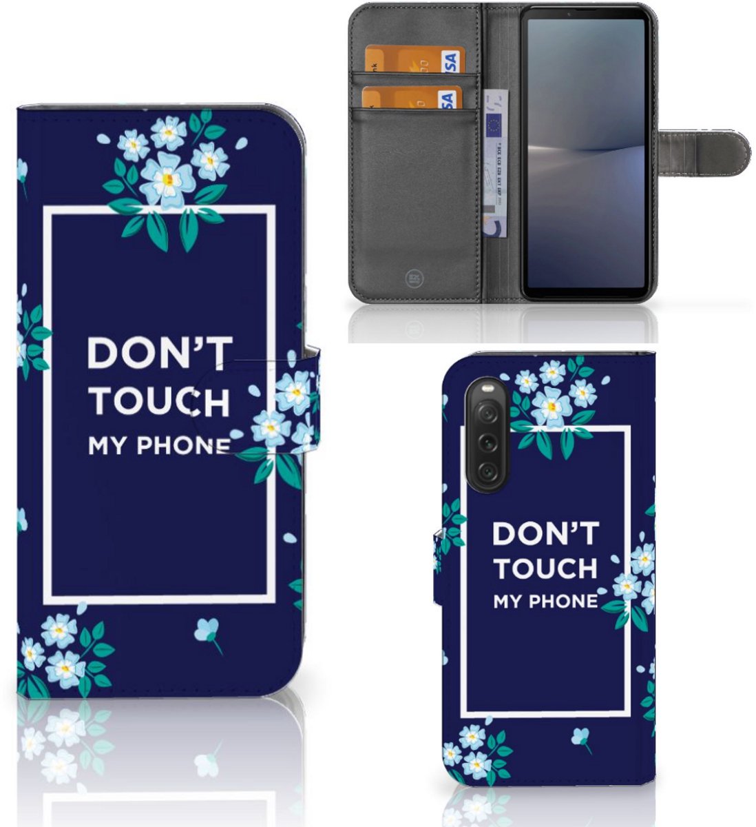 Sony Xperia 10 V Portemonnee Hoesje Flowers Blue DTMP