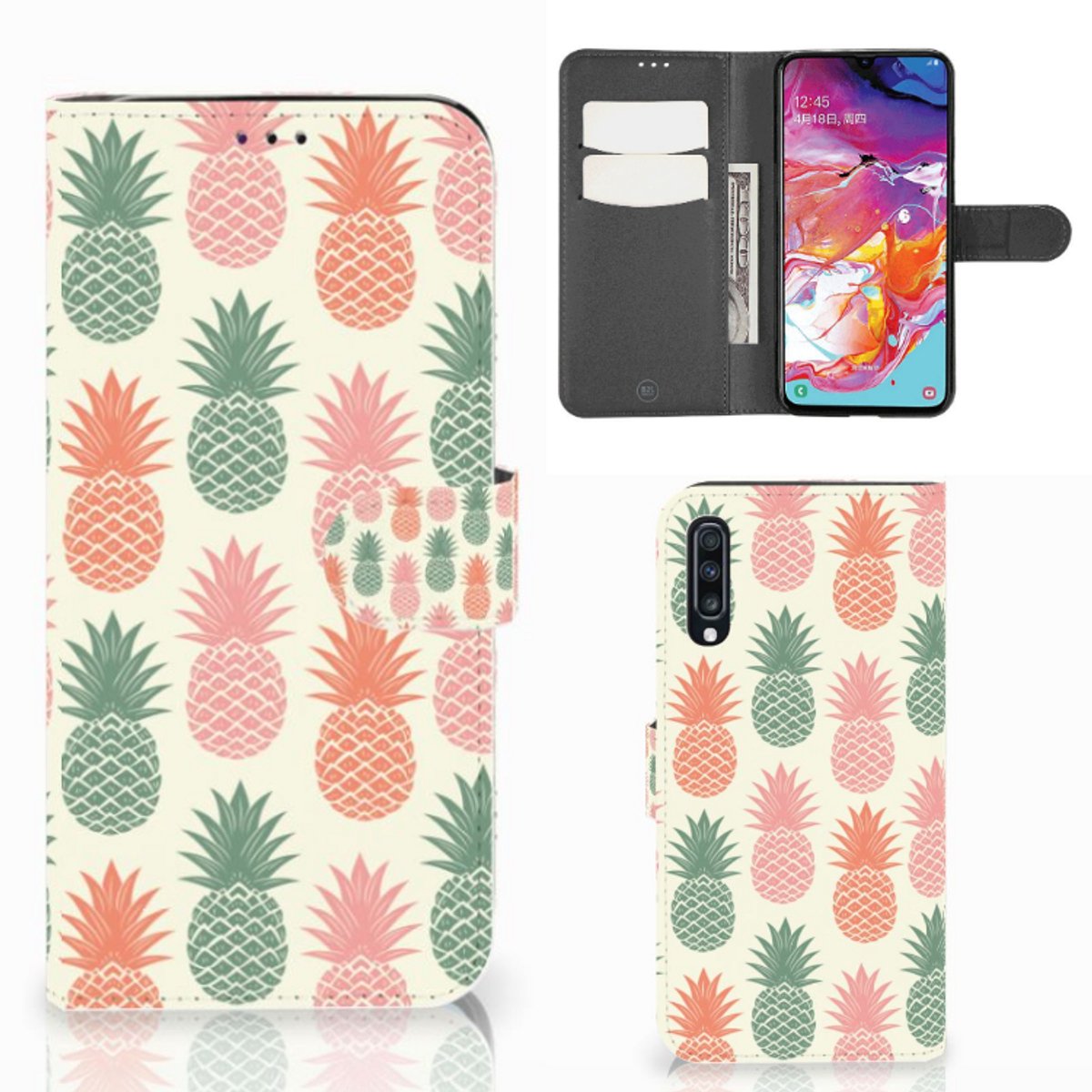 Boekhoesje voor Samsung Galaxy A70 Book Cover Ananas