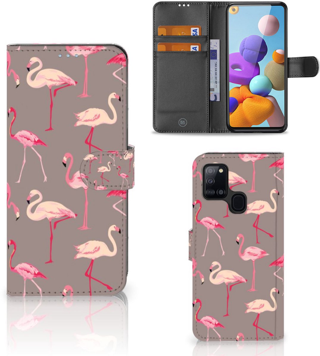 Samsung Galaxy A21s Telefoonhoesje met Pasjes Flamingo