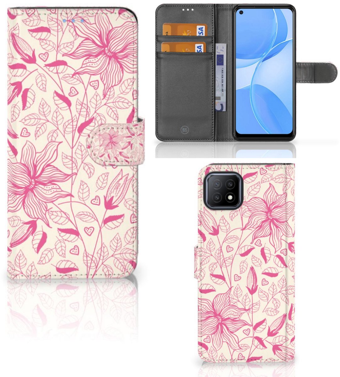 OPPO A73 5G Hoesje Pink Flowers