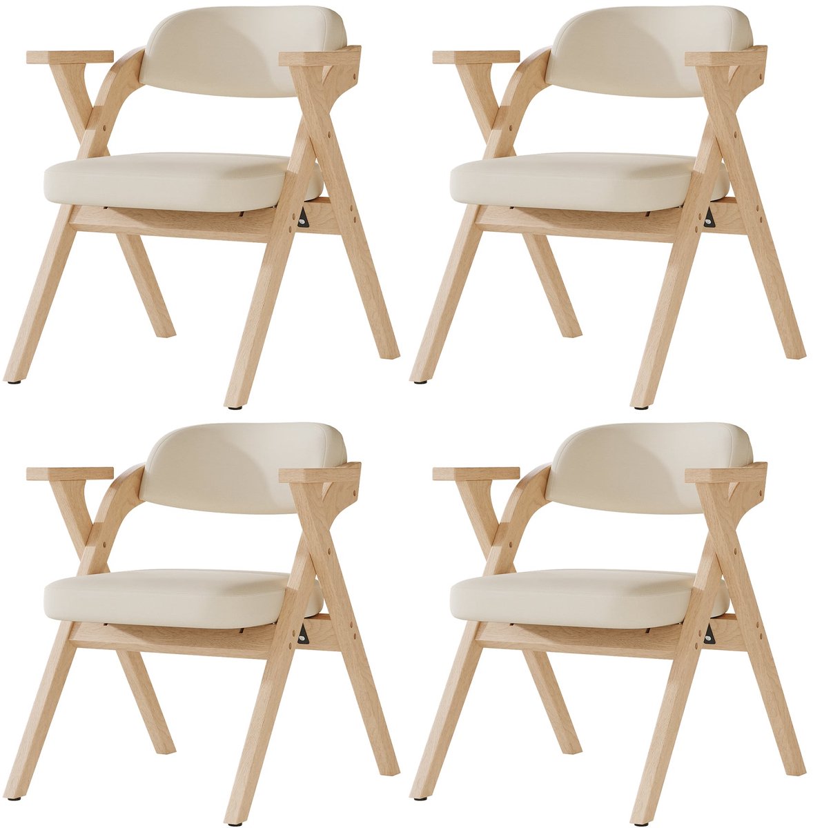 Merax Opvouwbare Eetkamerstoelen Set van 6 – Massief Hout Stoelen met Armleuning – Inklapbare Stoelen met Linnen Zitting – Ruimtebesparend – Beige