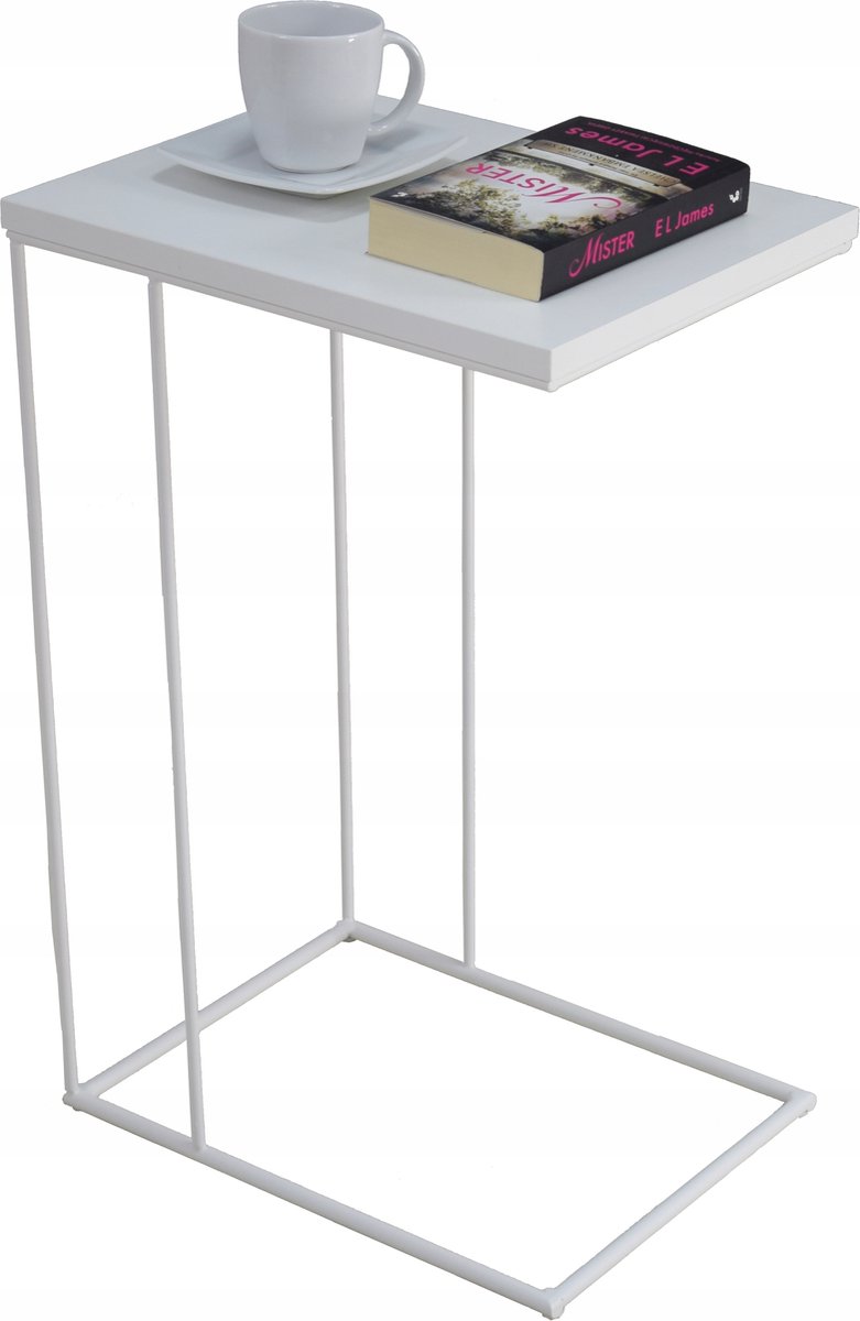 FutuStal Serie - Stalen Bijzettafel - Biały Mat Blad - Rechthoekig - 62 cm
