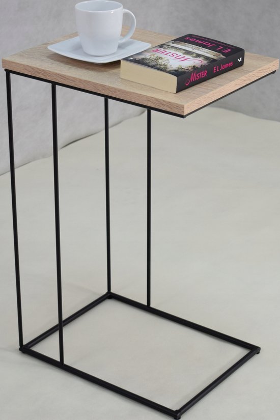 FutuStal Serie - Metalen Bijzettafel - Zwart - Dąb Sonoma - Rechthoekig van Merkloos — afbeelding 2