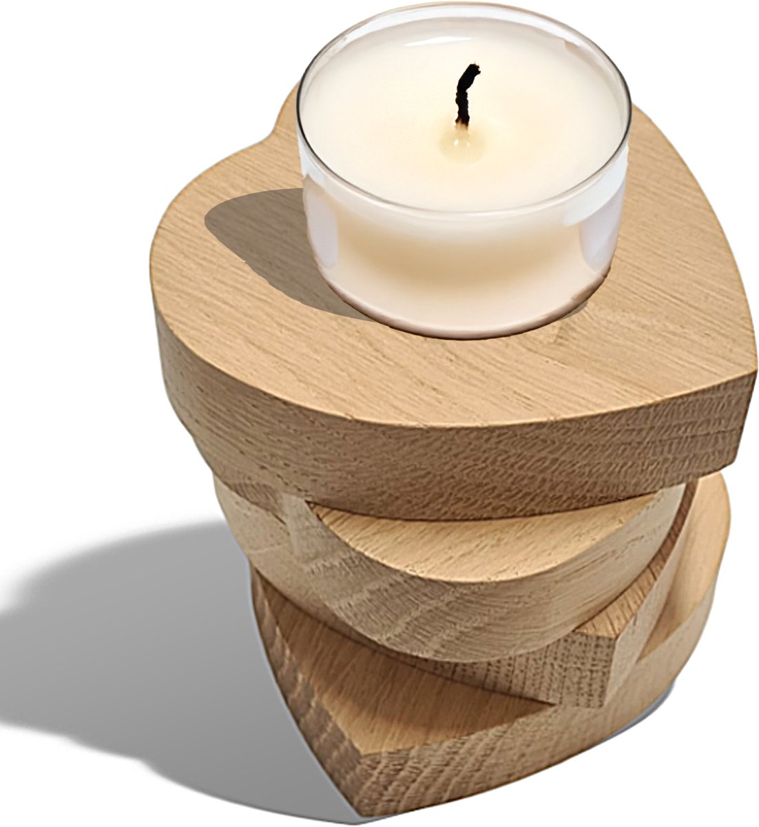 Merkloos - Houten Kaarsen Onderzetter - 8 cm - Hartvormig - Eikenhout